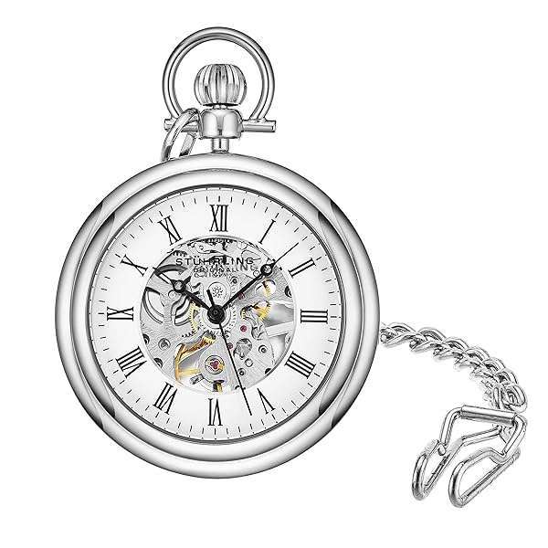 Stuhrling Original Stuhrling Original Men's Pocket Watch Stainless Steel Analog Skeleton Watch Hand Wind Mechanical Movement Stainless Steel Chain