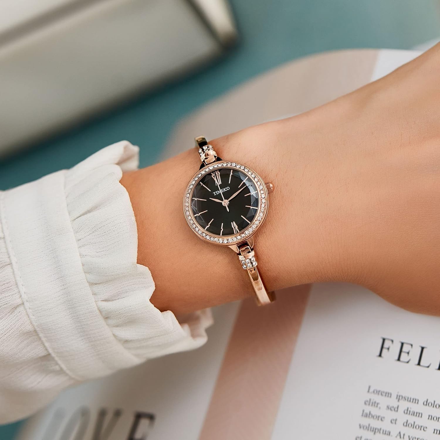 TIME100 TIME100 Women's Crystal Oval Dial Wrist Watch Waterproof Japanese Quartz Silver Bracelet - View 2 of 9