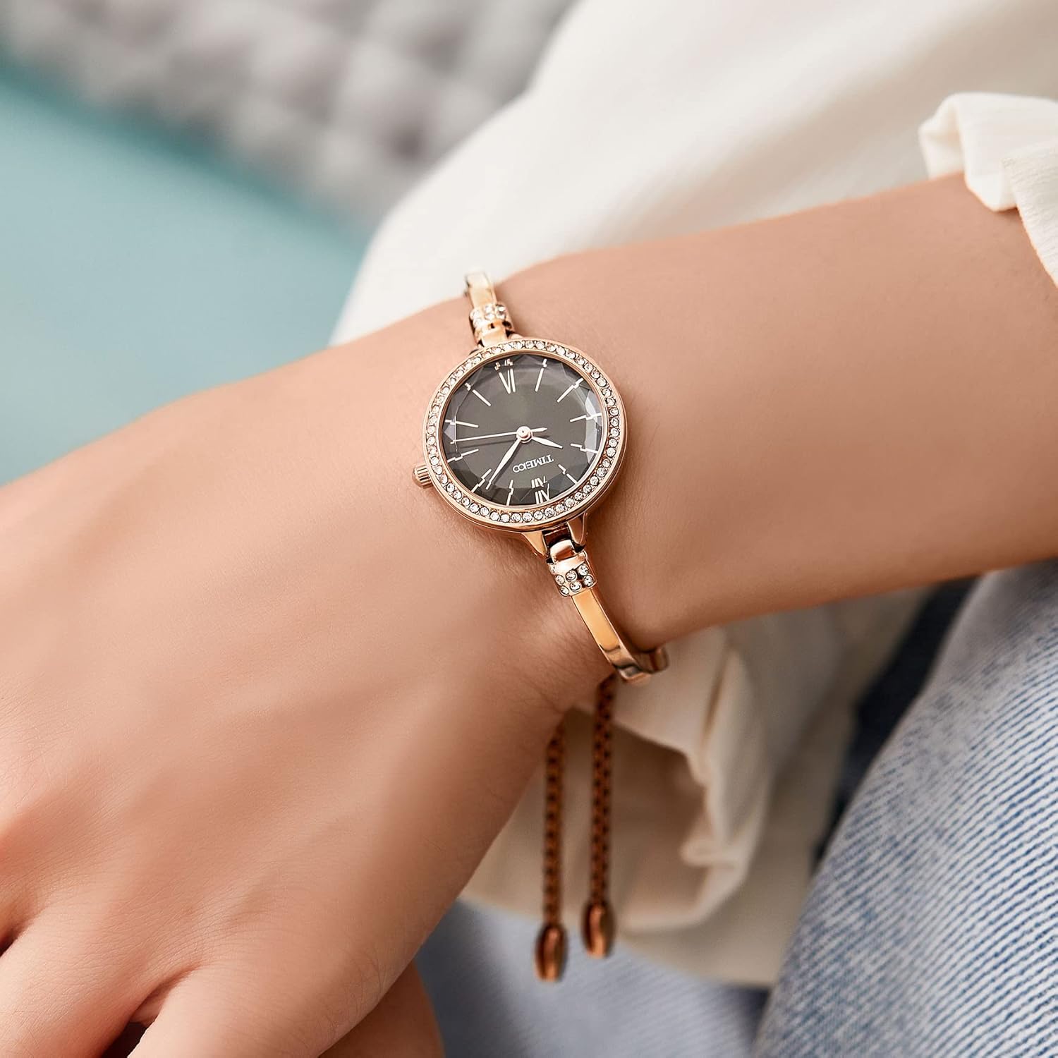 TIME100 TIME100 Women's Crystal Oval Dial Wrist Watch Waterproof Japanese Quartz Silver Bracelet - View 4 of 9