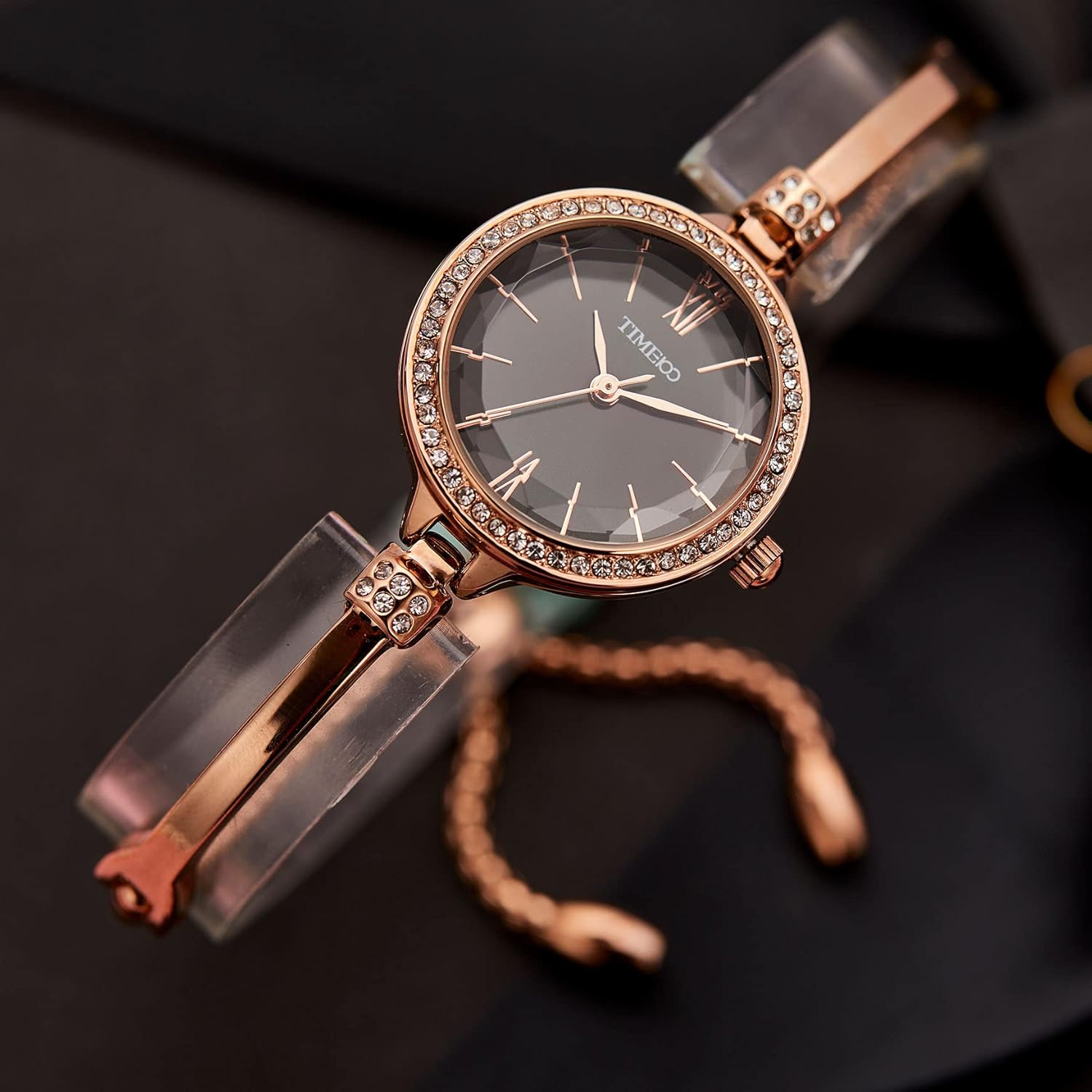 TIME100 TIME100 Women's Crystal Oval Dial Wrist Watch Waterproof Japanese Quartz Silver Bracelet - View 5 of 9