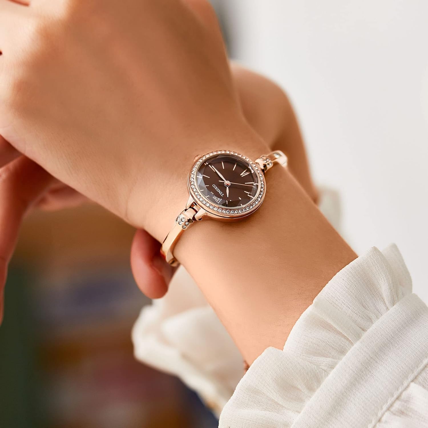 TIME100 TIME100 Women's Crystal Oval Dial Wrist Watch Waterproof Japanese Quartz Silver Bracelet - View 7 of 9