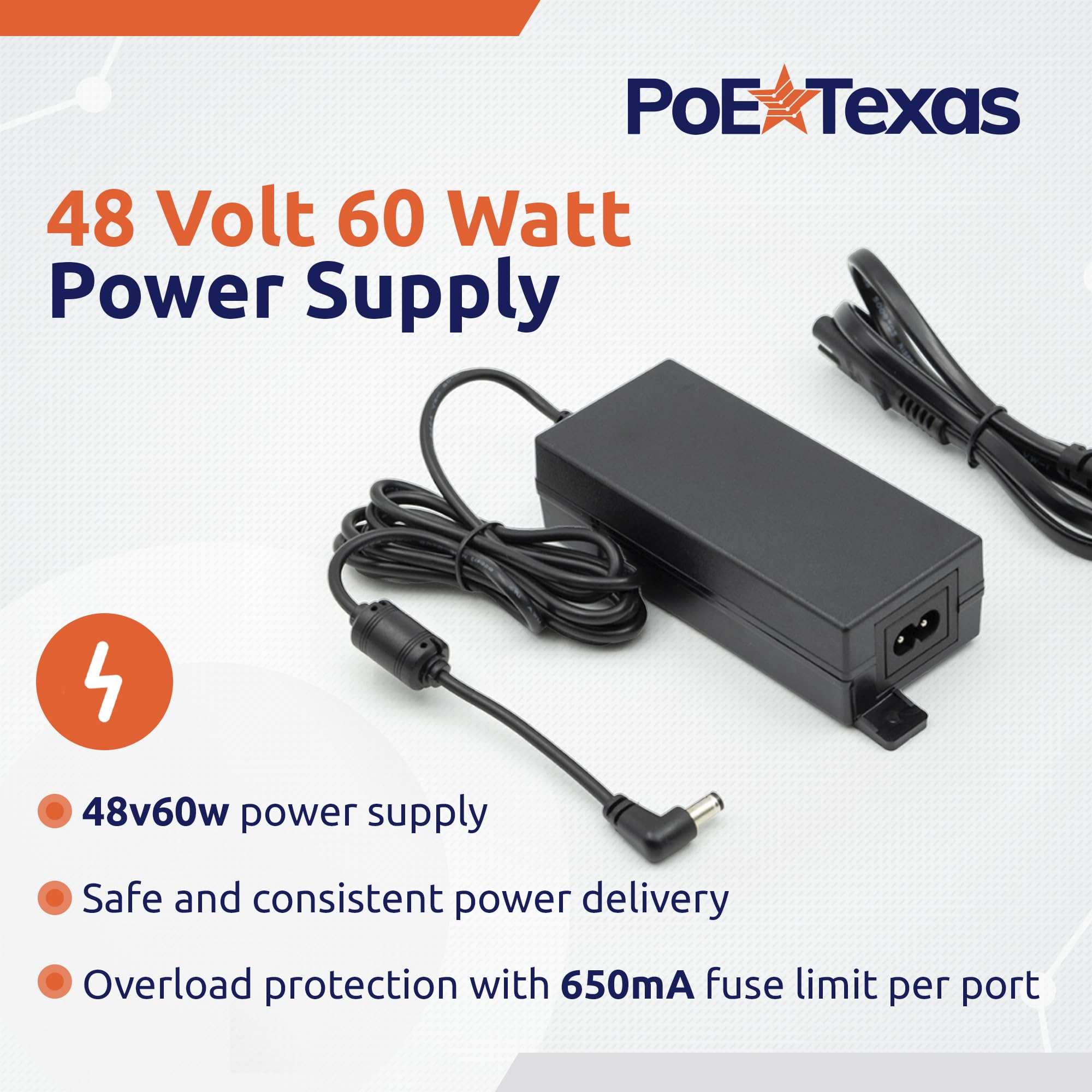 WS-POE-12 12 Port Passive Power over Ethernet Injector 48V 60W Power Supply for Cameras IP Phones Access Points - View 6 of 6