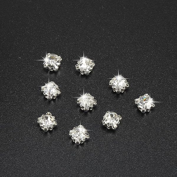 LolliBeads 100 Pcs LolliBeads Crystal Sew-On Rhinestones - White 4mm Czech Glass with Silver Plated Prongs - View 3 of 7