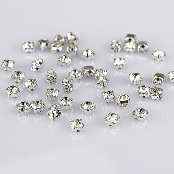 LolliBeads 100 Pcs LolliBeads Crystal Sew-On Rhinestones - White 4mm Czech Glass with Silver Plated Prongs - View 2 of 7