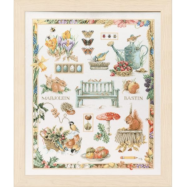 Lanarte LanArte Cross Stitch Embroidery Kits for Adults Preprinted 100 Cotton Design 13210 x 160 Inches 52 x 63 cm 4 Seasons