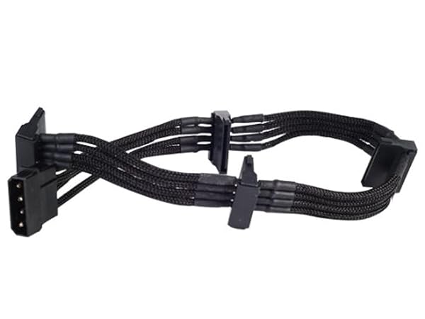 Silverstone Tek 4-Pin to 4 x SATA Power Supply Cable Extension (PP07-BTSB) - High-Quality Sleeved Connector