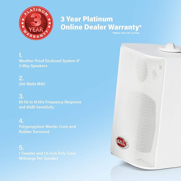 BOSS Audio Systems Boss Audio MR4.3W 200W 3-Way Marine 4-Inch Speakers - Enclosed White System for Superior Sound - View 4 of 7