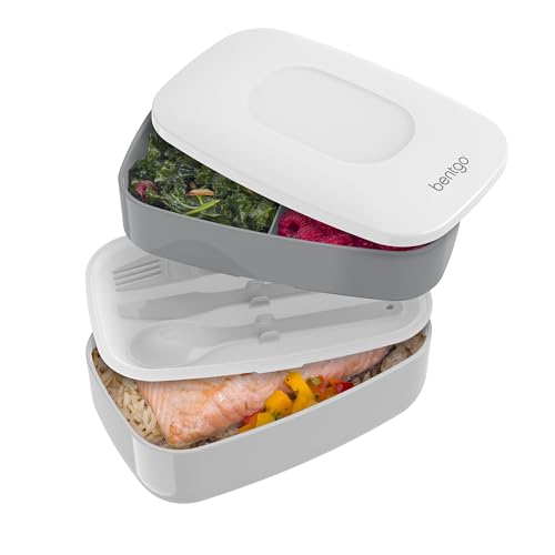 Bentgo Buy Bentgo Classic Adult Bento Box - Stackable 3-Compartment Lunch Container, BPA Free, Includes Utensils & Sealing Strap (Gray)