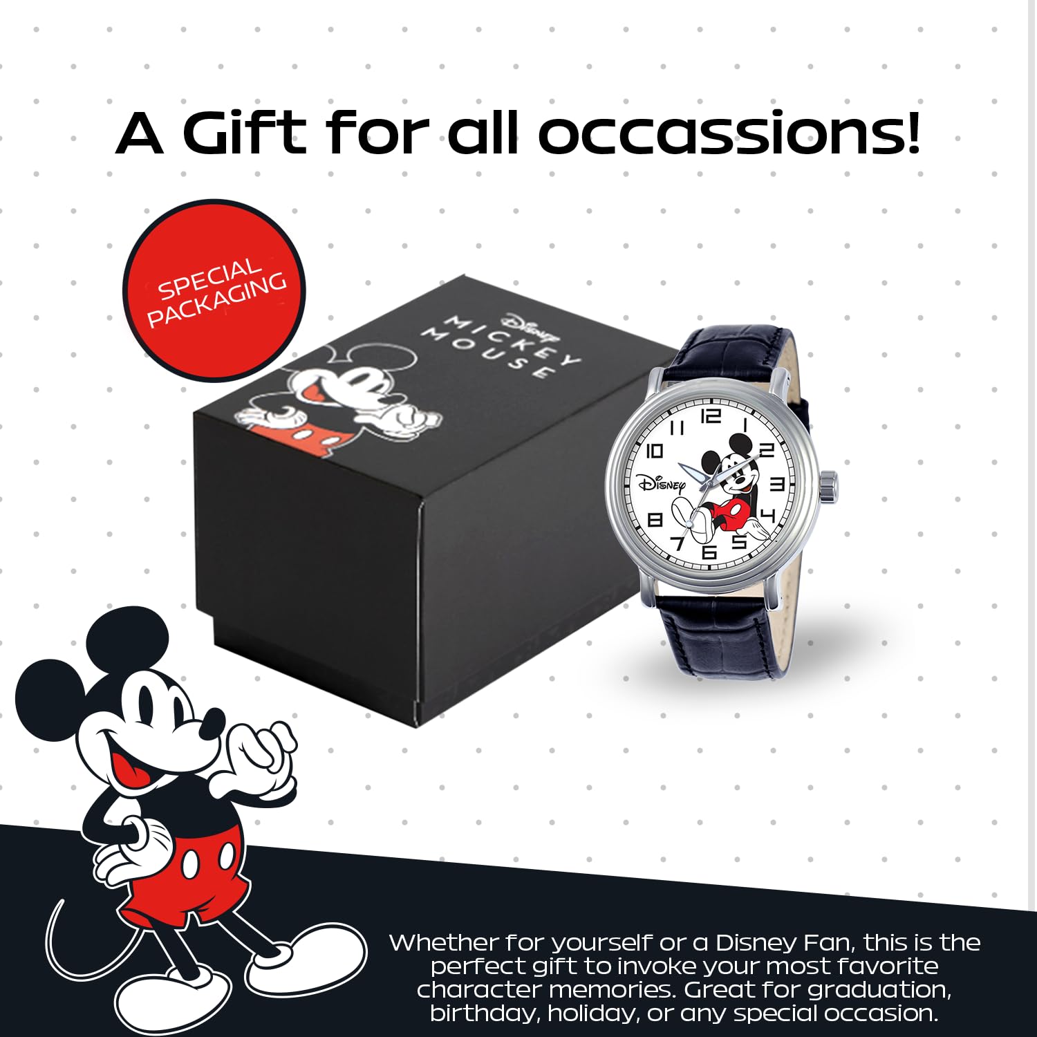 Disney Mickey Mouse Vintage Articulating Hands Analog Quartz Watch for Adults Black Color - View 6 of 6