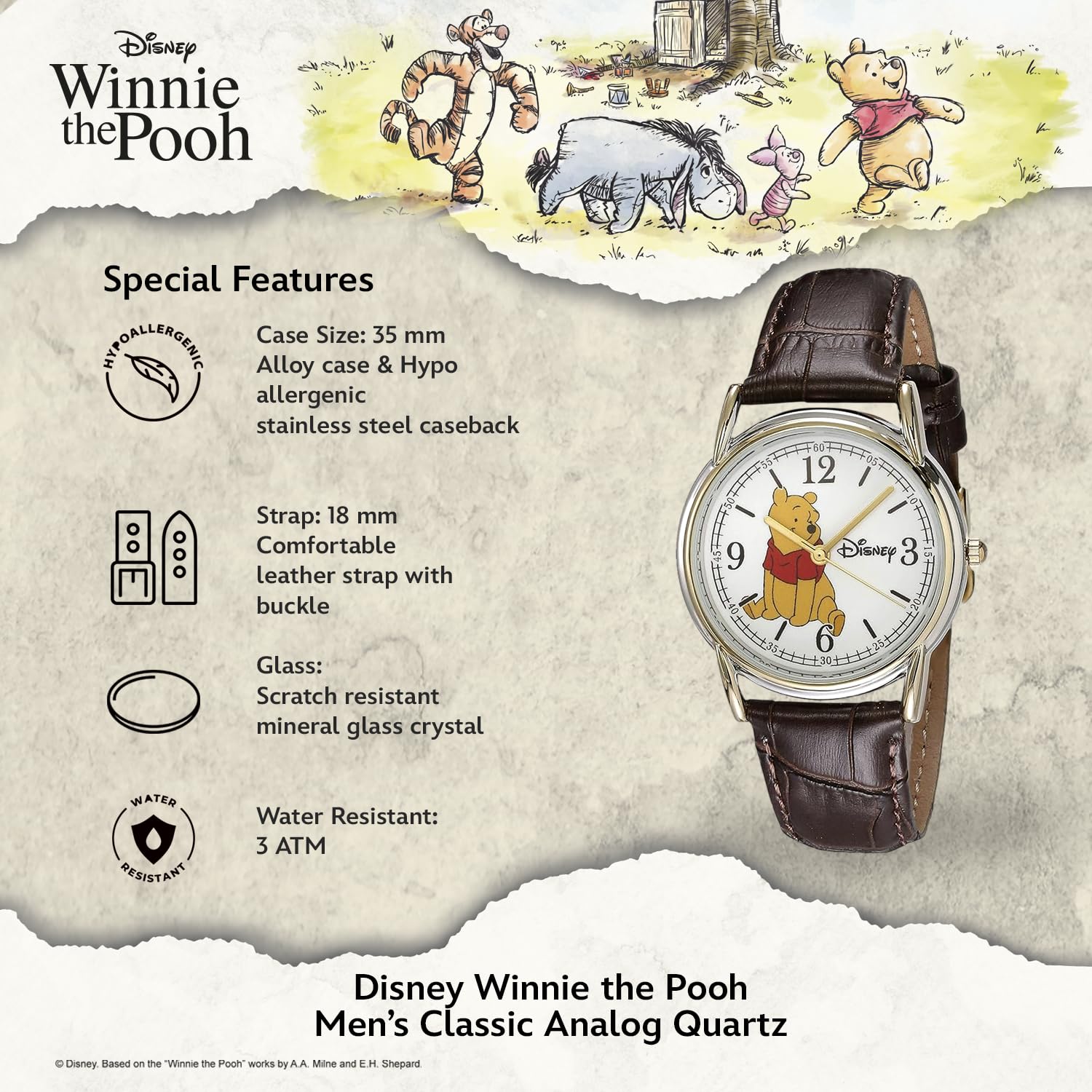 Disney Disney Winnie the Pooh Classic Cardiff Analog Quartz Leather Strap Watch for Adults - View 4 of 6
