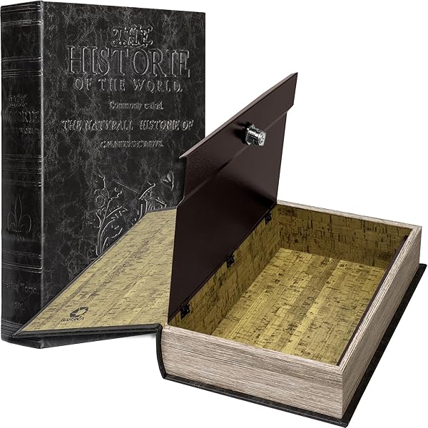 BARSKA "Barska Large Antique Book Lock Box with Key - Secure Storage, 8.75" x 2.75" x 13", Stylish Black Design"