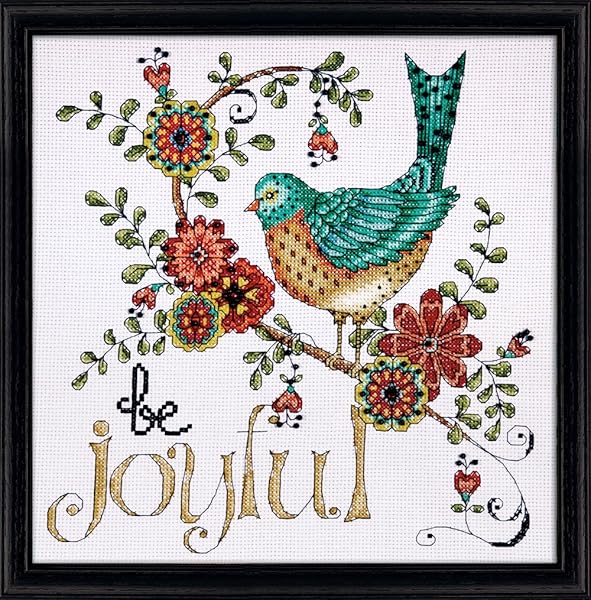 Design Works Crafts Shop Tobin DW2789 Heartfelt Be Joyful Cross Stitch Kit - 10x10 Inch, 14 Count for Creative Crafting Fun!