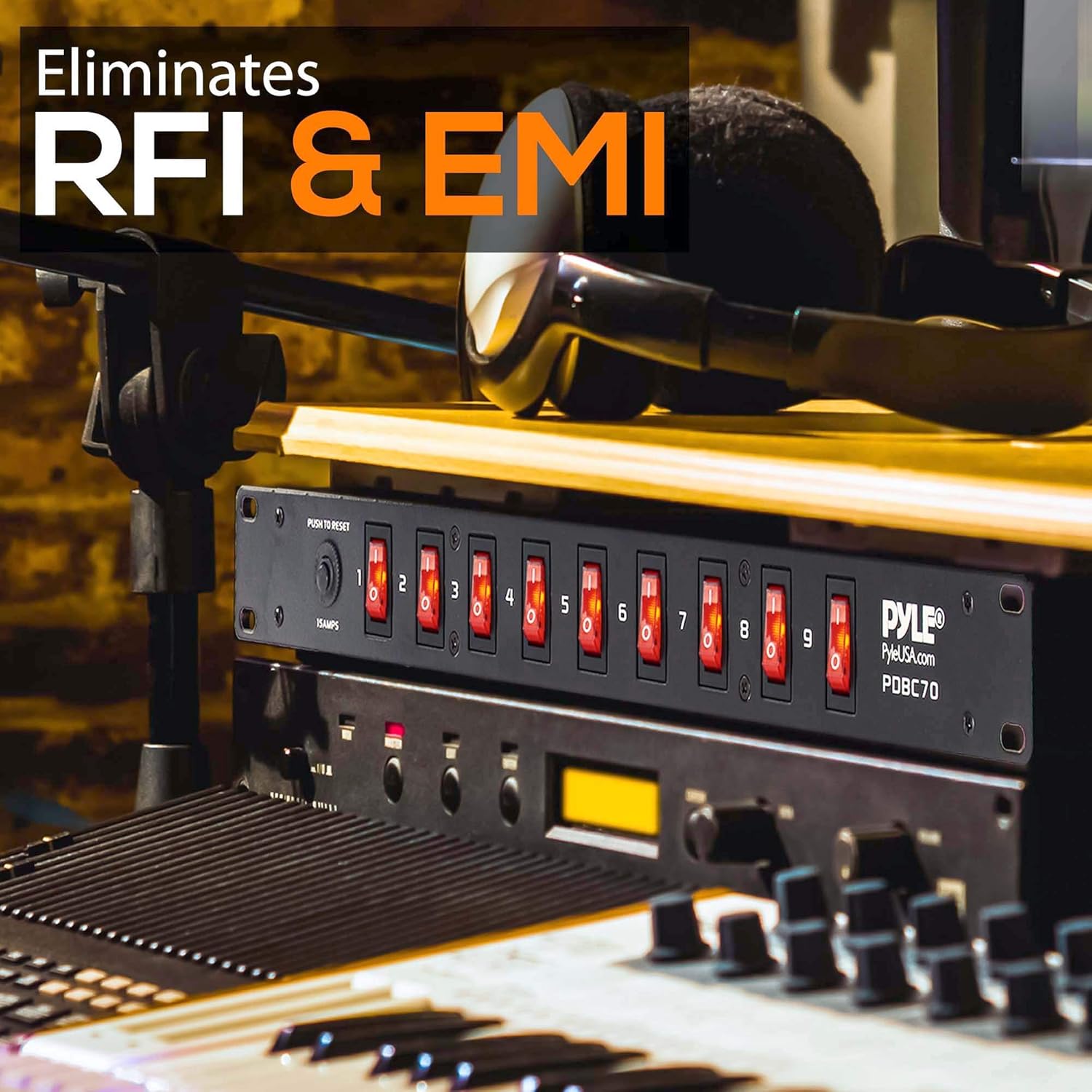 Pyle Pyle 15 Amp Power Supply Control Unit with 9 Outlets Rack Mountable Heavy Duty Power Strip and AC Noise Filter for Equipment Control - View 7 of 7