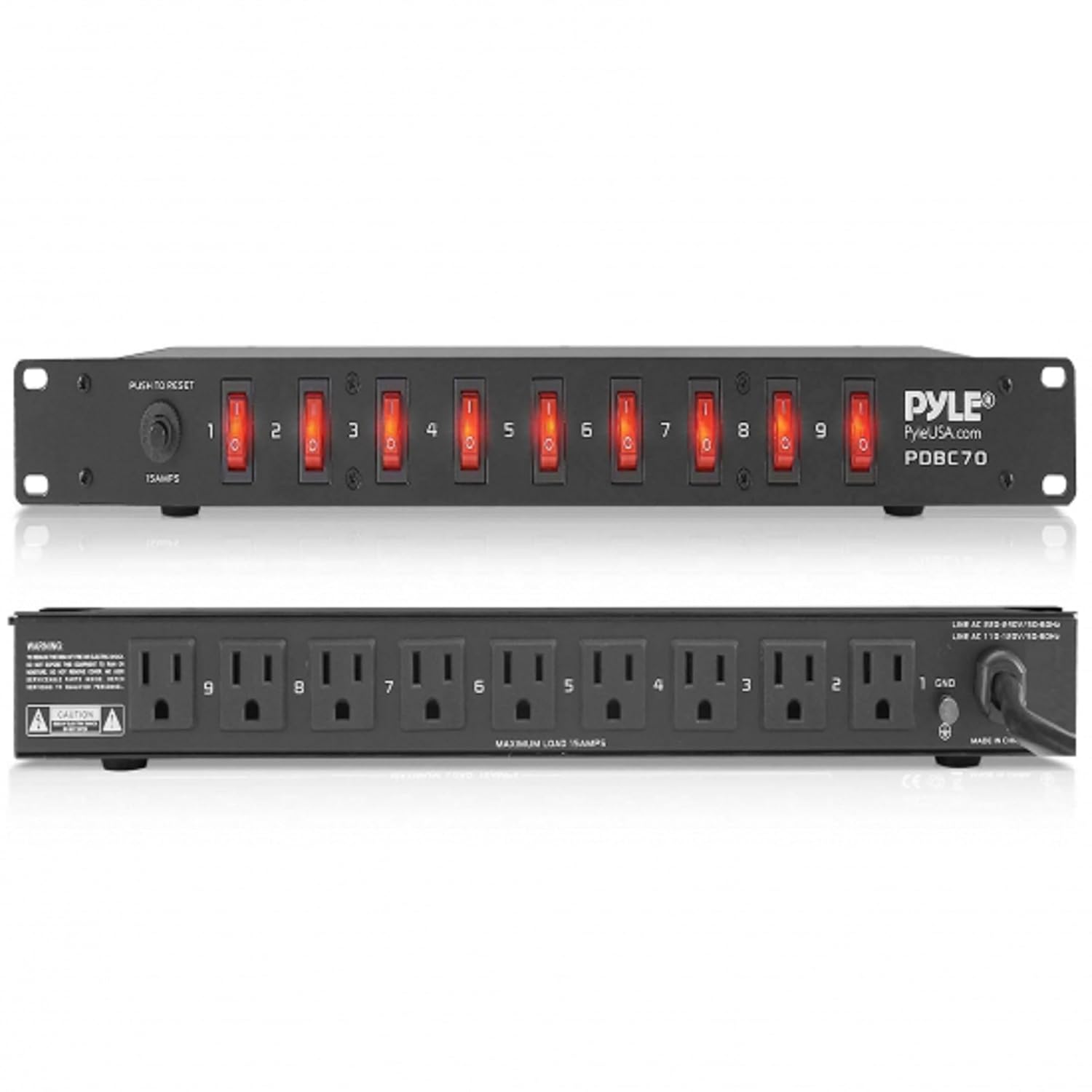 Pyle 15 Amp Power Supply Control Unit with 9 Outlets Rack Mountable Heavy Duty Power Strip and AC Noise Filter for Equipment Control