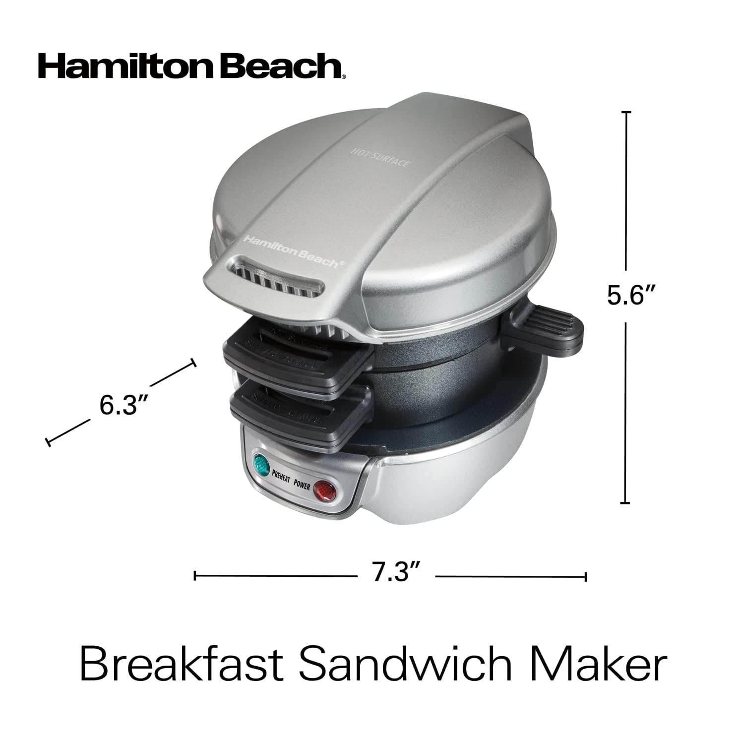 Hamilton Beach Hamilton Beach Breakfast Sandwich Maker with Egg Cooker Ring, Customize Ingredients, Perfect for English Muffins, Croissants, Mini Waffles, Perfect White Elephant Gifts, Silver (25475) - View 8 of 8