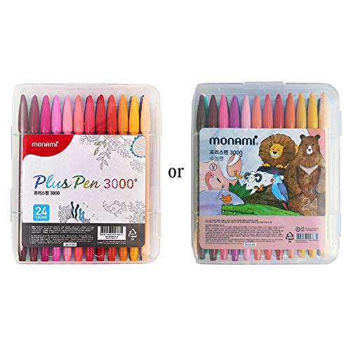 MONAMI MONAMI Plus 3000 Felt Tip Pens - 24 Assorted Colors, Fine Point 0.4mm for Coloring, Drawing & Journaling