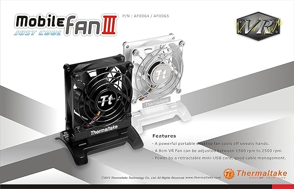 Thermaltake Thermaltake Mobile Fan III: Compact Portable Desk Fan with Swivel & Retractable Cable - Perfect Cooling Solution - View 8 of 8