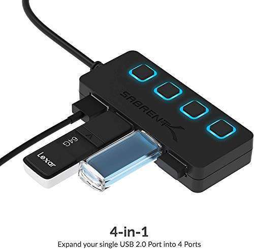SABRENT SABRENT 4 Port USB 2.0 Hub with LED Power Switches for Mac & PC - Fast Data Transfer, Not for Charging - View 4 of 9