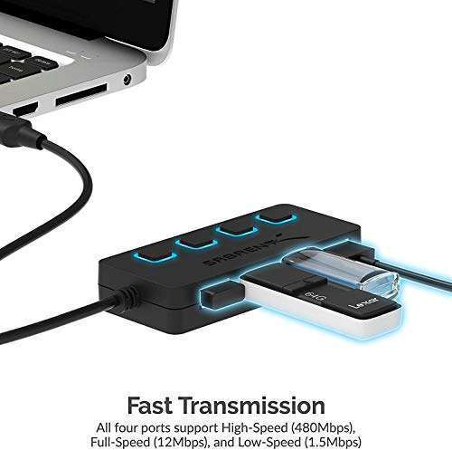 SABRENT SABRENT 4 Port USB 2.0 Hub with LED Power Switches for Mac & PC - Fast Data Transfer, Not for Charging - View 5 of 9