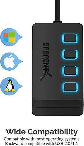 SABRENT SABRENT 4 Port USB 2.0 Hub with LED Power Switches for Mac & PC - Fast Data Transfer, Not for Charging - View 6 of 9