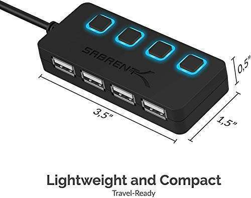 SABRENT SABRENT 4 Port USB 2.0 Hub with LED Power Switches for Mac & PC - Fast Data Transfer, Not for Charging - View 9 of 9