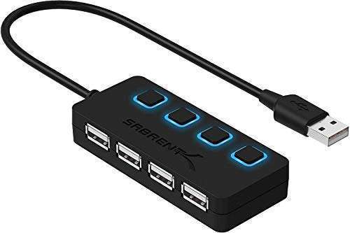 SABRENT SABRENT 4 Port USB 2.0 Hub with LED Power Switches for Mac & PC - Fast Data Transfer, Not for Charging - View 2 of 9