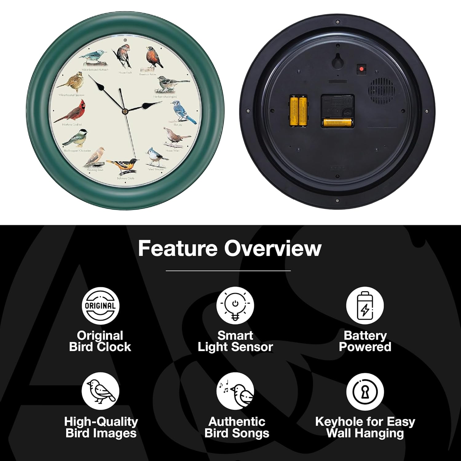 Mark Feldstein & Associates Mark Feldstein The Original Singing Bird Clock 10.7 Inch Green Perfect for Home Decor and Gift Ideas - View 4 of 7