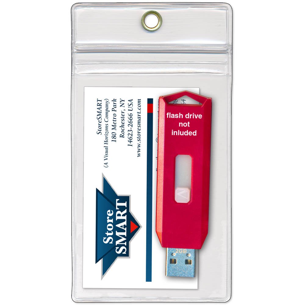 StoreSMART USB Flash Drive Memory Card Business Card Holders 5-Pack Zip Top Hang Hole Open Short Side R3578ZIPS-FLASH-5
