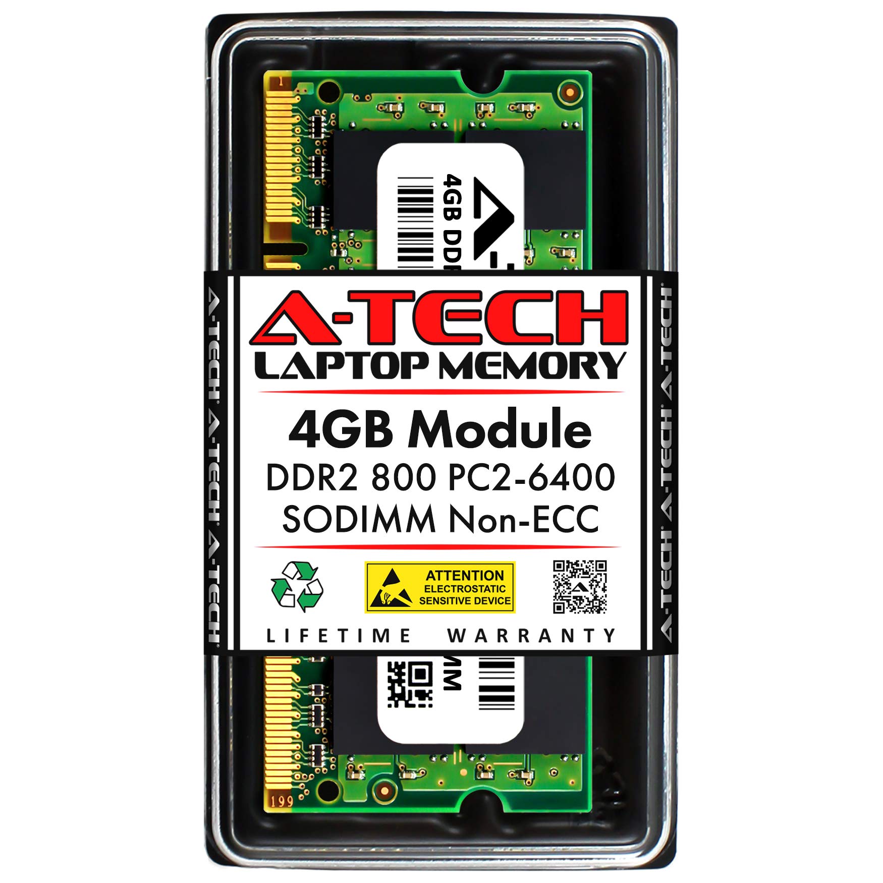 A-Tech Upgrade Your Laptop with A-Tech 4GB DDR2 800MHz SODIMM RAM - PC2-6400, 200-Pin, Non-ECC, CL6