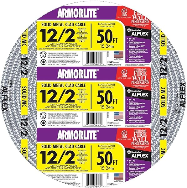Southwire Buy Southwire 68580052 50-Foot 12-Gauge 2-Conductor MC Cable - Durable Aluminum Wiring Solution