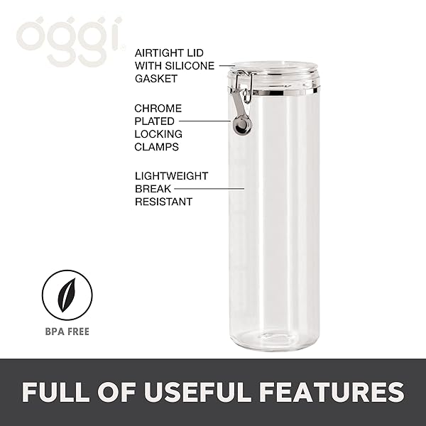 Oggi Oggi Tall Clear Canister 58 oz - Airtight Food Storage for Pasta & Dry Foods | Ideal Kitchen & Pantry Container - View 3 of 8