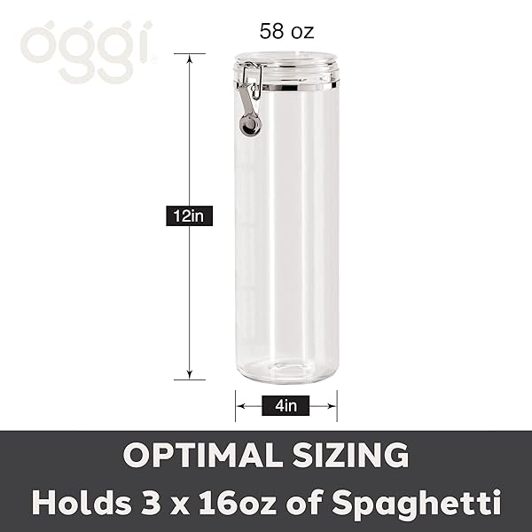 Oggi Oggi Tall Clear Canister 58 oz - Airtight Food Storage for Pasta & Dry Foods | Ideal Kitchen & Pantry Container - View 6 of 8