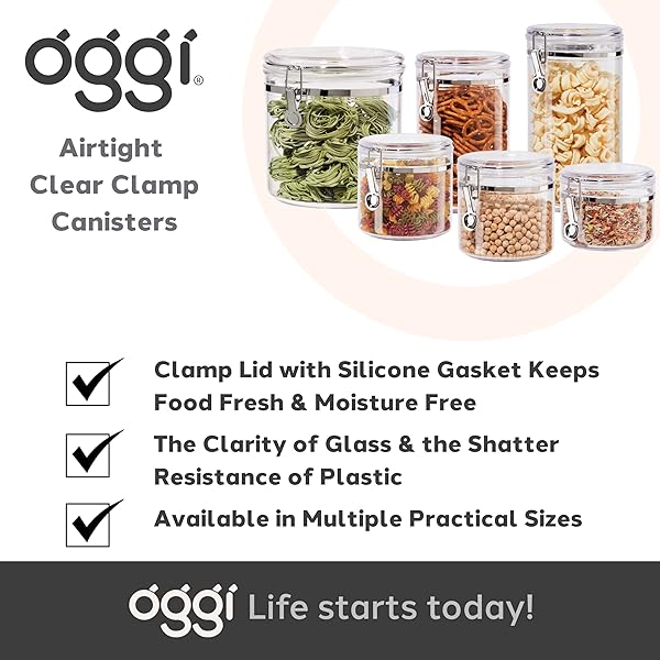 Oggi Oggi Tall Clear Canister 58 oz - Airtight Food Storage for Pasta & Dry Foods | Ideal Kitchen & Pantry Container - View 8 of 8