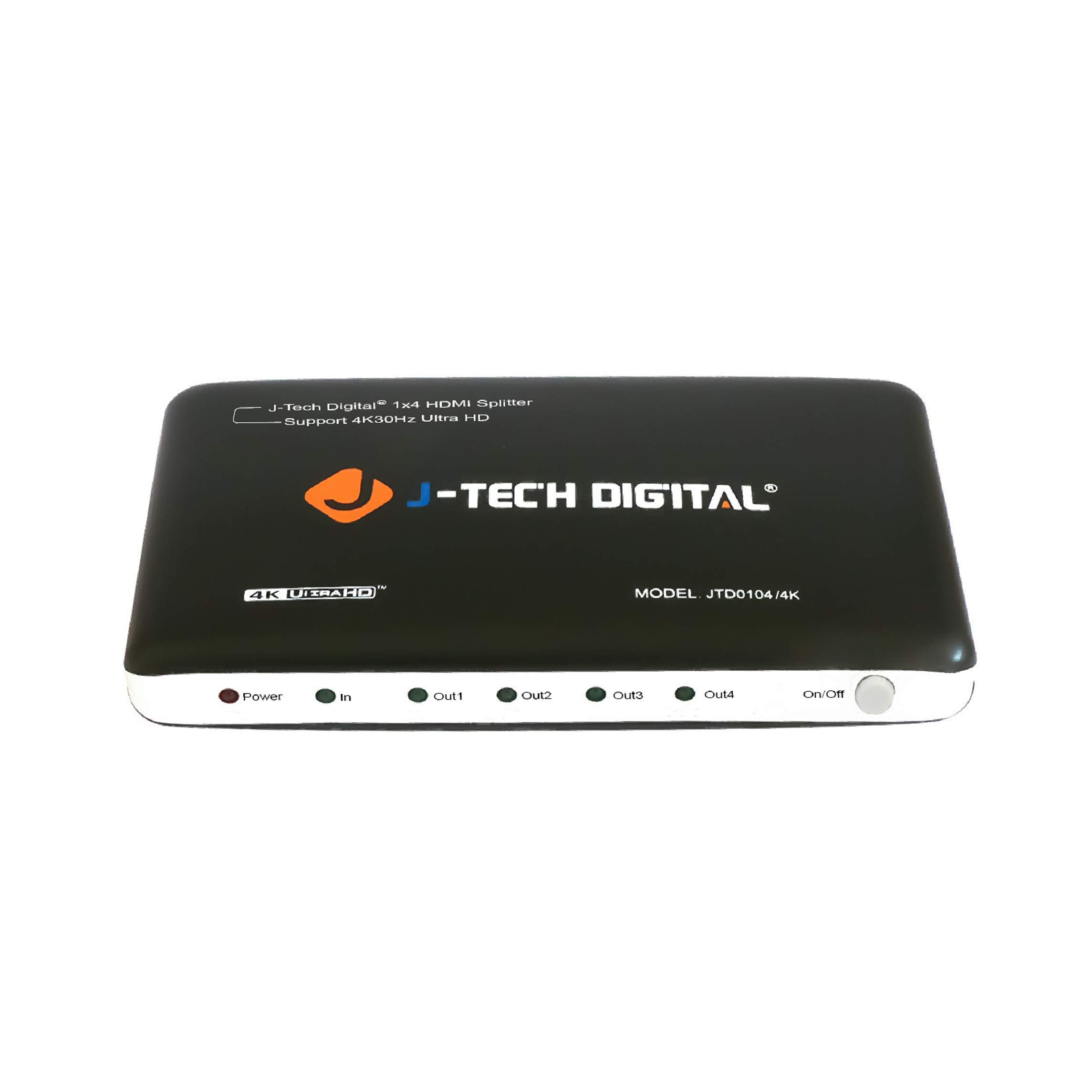 J-Tech Digital JTD0104 4K HDMI Splitter: 4 Ports, Ultra HD 3840x2160, 3D Support - Advanced Powered Solution