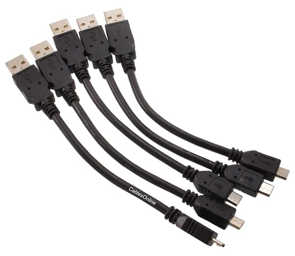 "Buy CablesOnline 5-Pack 6" USB 2.0 A to Micro-B Charge & Sync Cables - Fast Data Transfer & Durable Design"