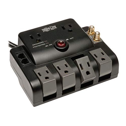 Tripp Lite 6 Outlet Surge Protector with 4 Rotatable Ports & 6 ft Cord - 1440 Joules, Tel/Coax, Insurance (TLP606RNET) - Black