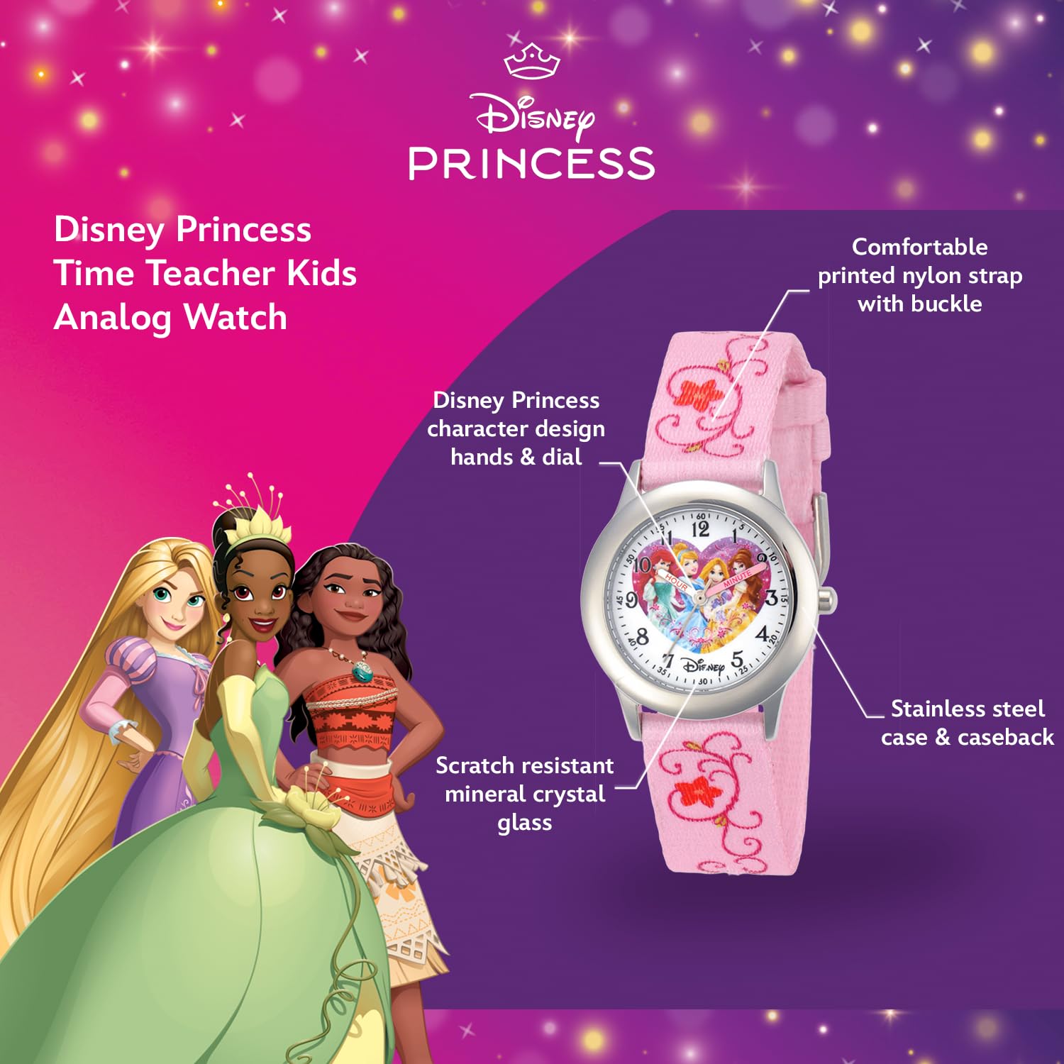 Disney Disney Princess Kids Stainless Steel Time Teacher Analog Strap Watch for Learning Time with Fun Design - View 2 of 6