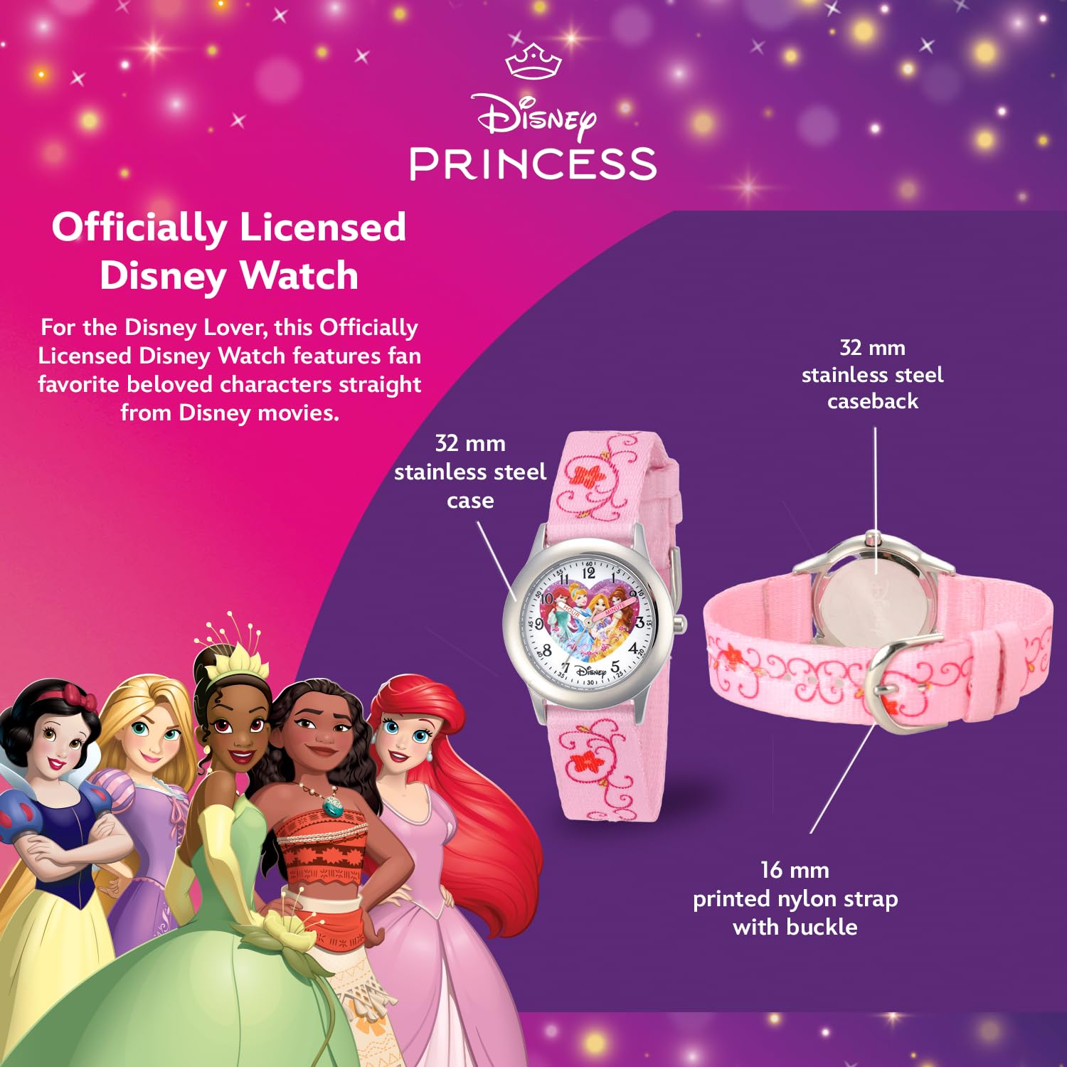 Disney Disney Princess Kids Stainless Steel Time Teacher Analog Strap Watch for Learning Time with Fun Design - View 3 of 6