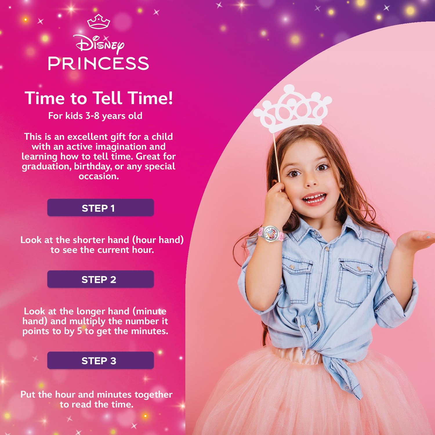 Disney Disney Princess Kids Stainless Steel Time Teacher Analog Strap Watch for Learning Time with Fun Design - View 5 of 6