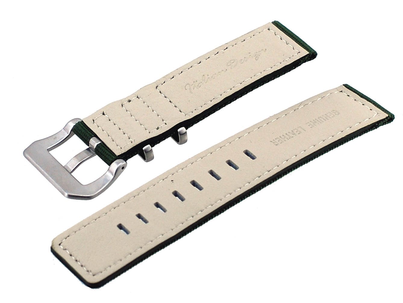 Italian Design 2 Piece Quality Textile Canvas Army Green Pre V Buckle Replacement Watch Band 20mm - View 2 of 4