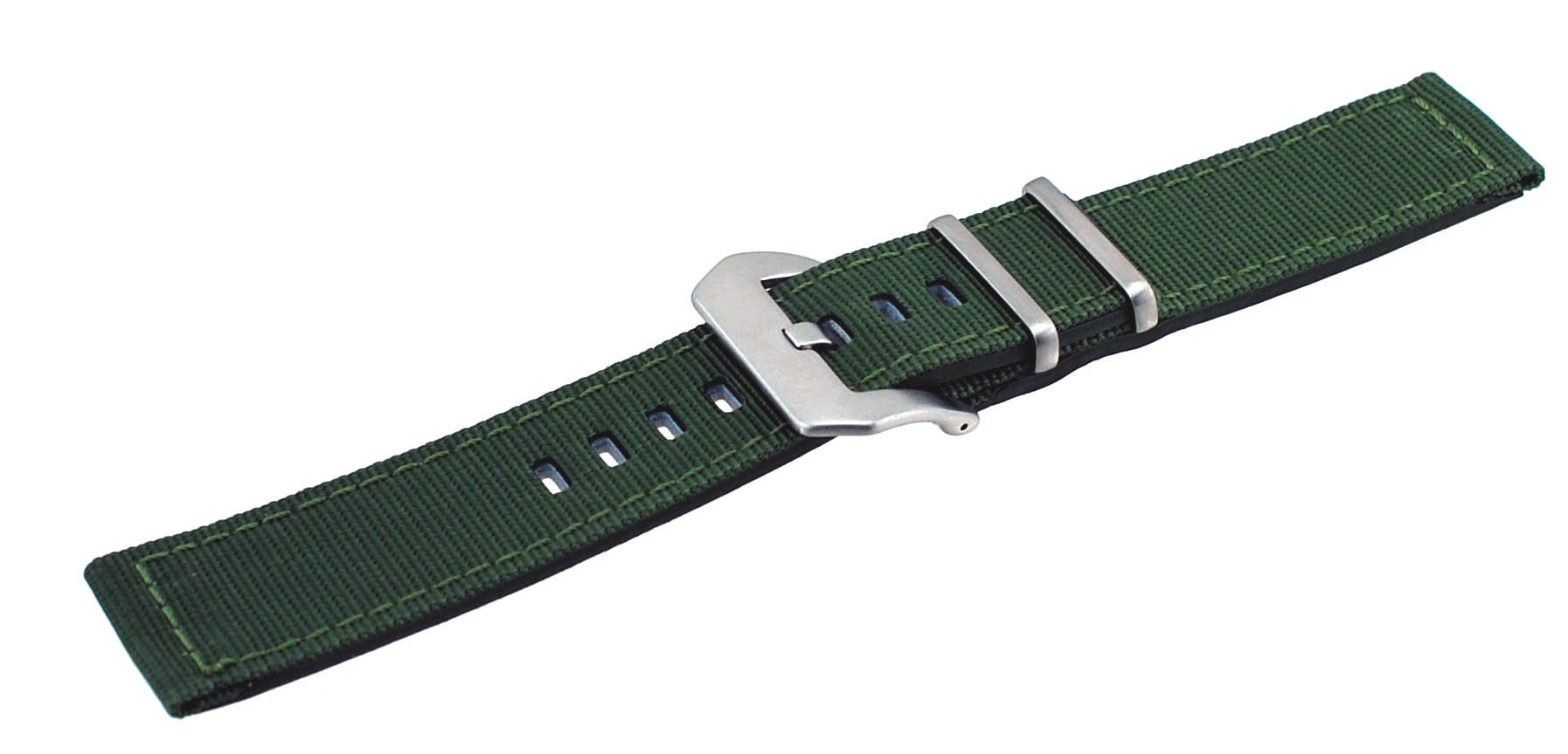Italian Design 2 Piece Quality Textile Canvas Army Green Pre V Buckle Replacement Watch Band 20mm - View 3 of 4