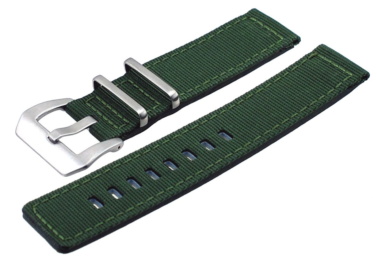 Italian Design 2 Piece Quality Textile Canvas Army Green Pre V Buckle Replacement Watch Band 20mm