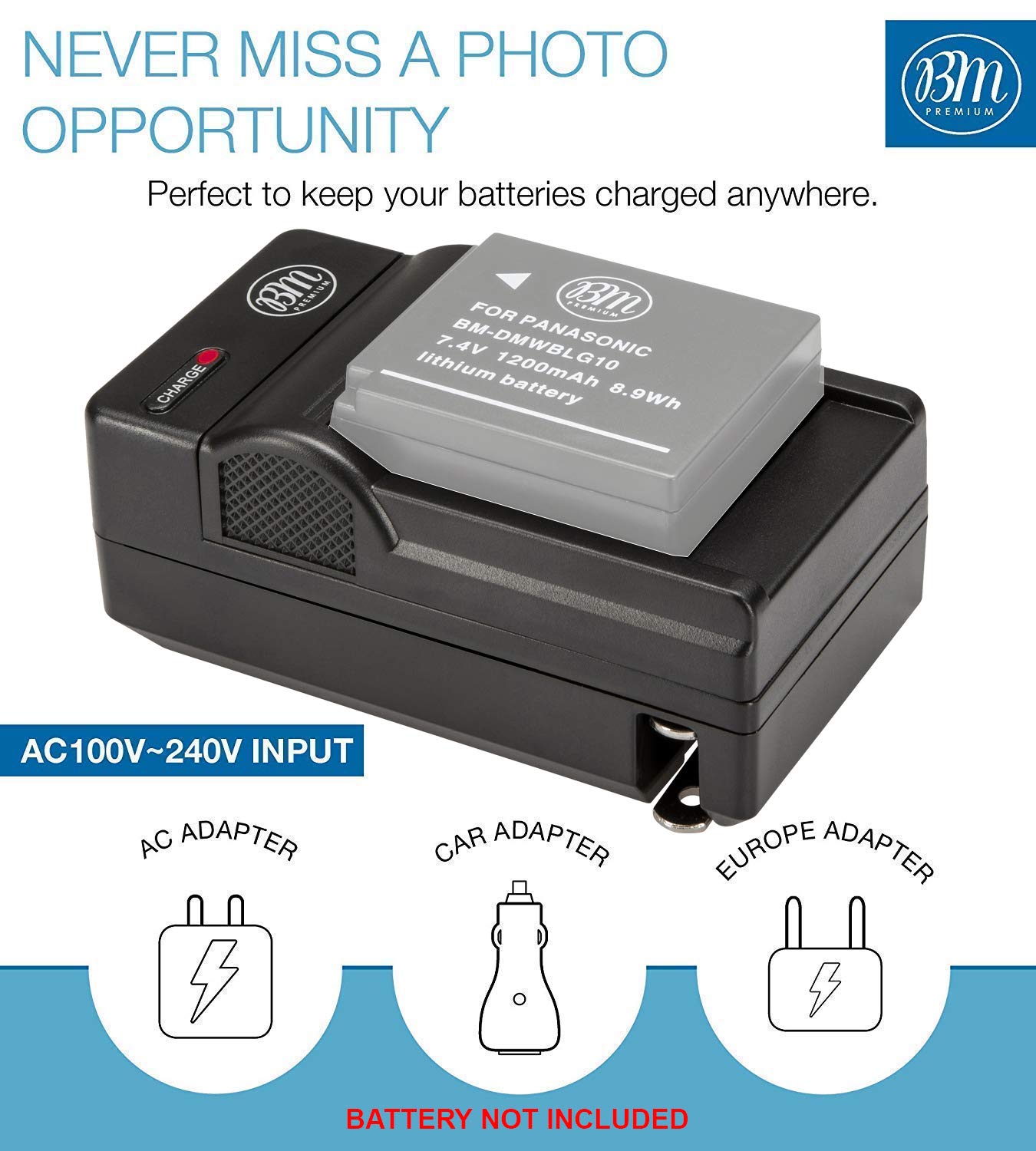 BM DMW-BLG10 Battery Charger Compatible with Panasonic Lumix Cameras DMW-BTC9 Replacement for DC-G100 ZS80 ZS99 GX9 LX100 II ZS200 ZS70 and More - View 2 of 6