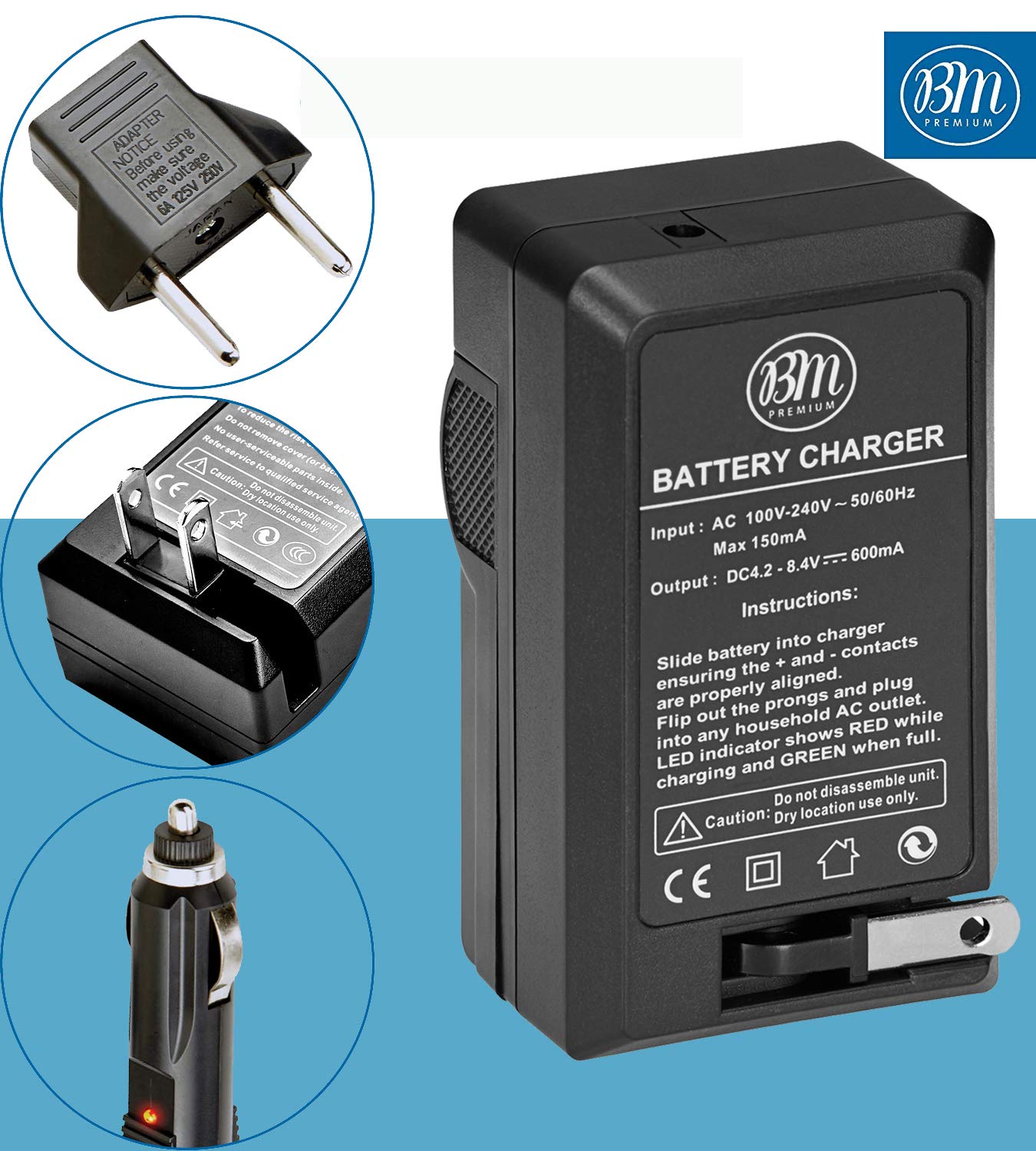 BM DMW-BLG10 Battery Charger Compatible with Panasonic Lumix Cameras DMW-BTC9 Replacement for DC-G100 ZS80 ZS99 GX9 LX100 II ZS200 ZS70 and More - View 5 of 6