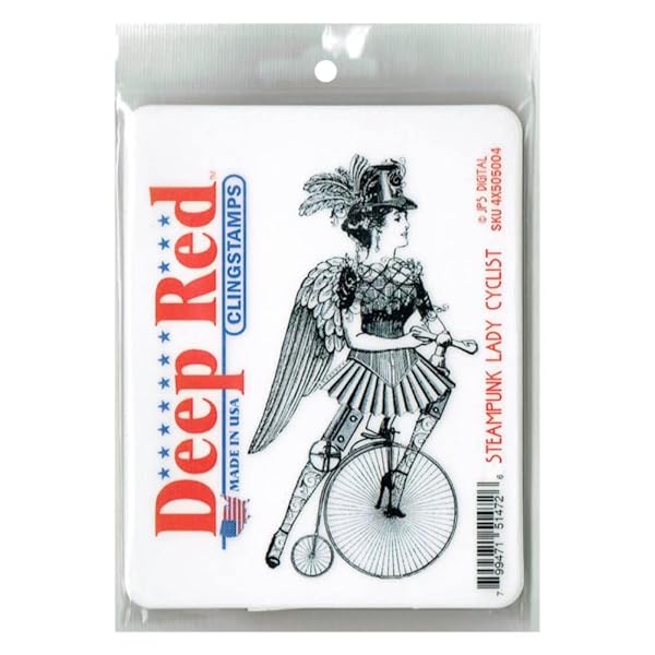 Deep Red Stamps Deep Red Stamps Steampunk Lady Cyclist Rubber Stamp 2.2 x 4.2 Inches for Crafting and Scrapbooking
