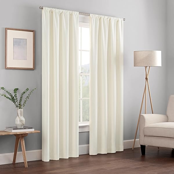 Eclipse Eclipse Kendall Modern Blackout Thermal Rod Pocket Window Curtain 42 X 84 Ivory for Bedroom or Living Room