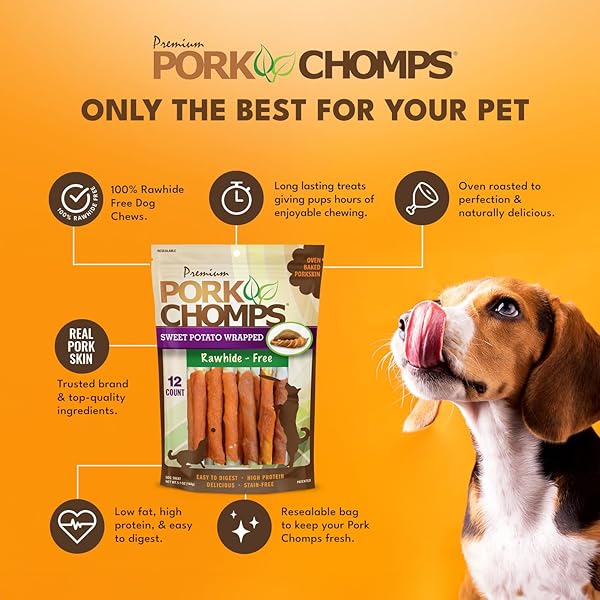 Pork Chomps Pork Chomps Baked Pork Skin Dog Chews Mini Twists with Sweet Potato Wrap 12 Count - View 3 of 7