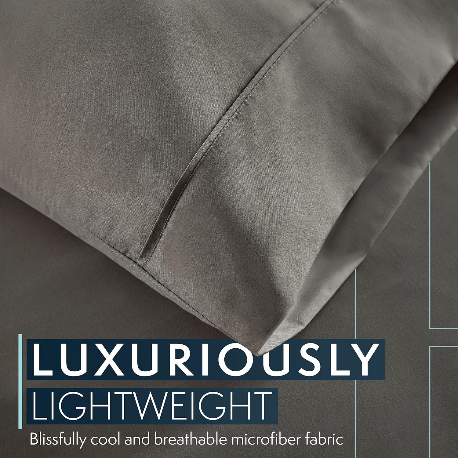 HC COLLECTION HC Collection Microfiber Pillow Cases Set of 2 - Soft, Easy Care Standard/Queen Size Gray Pillowcases - View 3 of 9