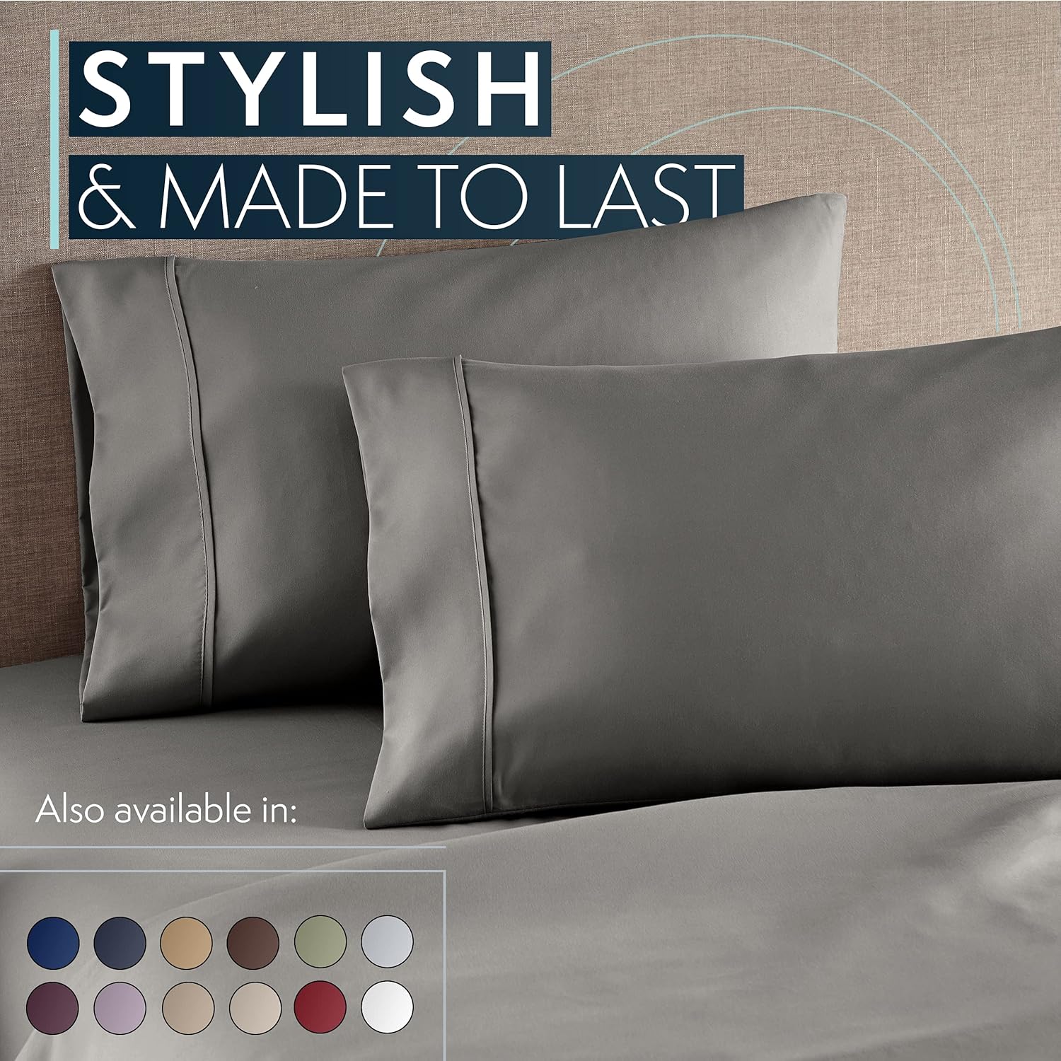 HC COLLECTION HC Collection Microfiber Pillow Cases Set of 2 - Soft, Easy Care Standard/Queen Size Gray Pillowcases - View 8 of 9