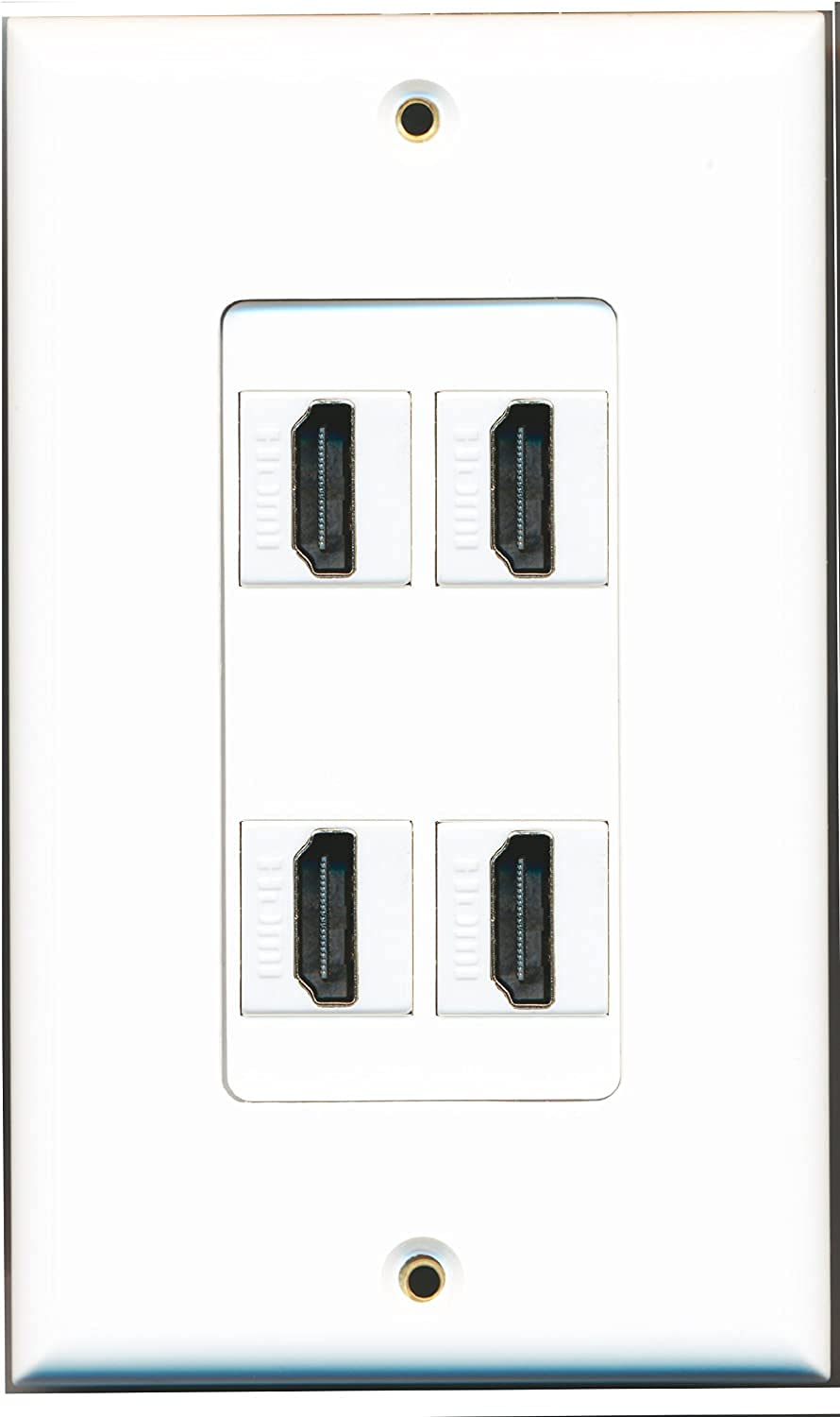 RiteAV 4 Port HDMI 2.0 Decorative Wall Plate White for Clean Cable Management and Easy Connectivity